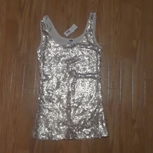 Cream colored Tank Top with Gold Sequence.